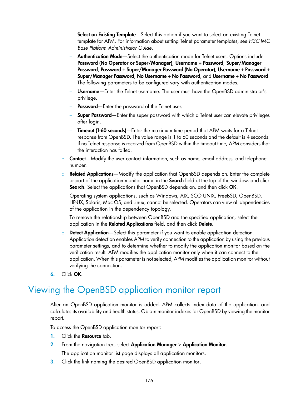 Viewing the openbsd application monitor report | H3C Technologies H3C Intelligent Management Center User Manual | Page 190 / 740