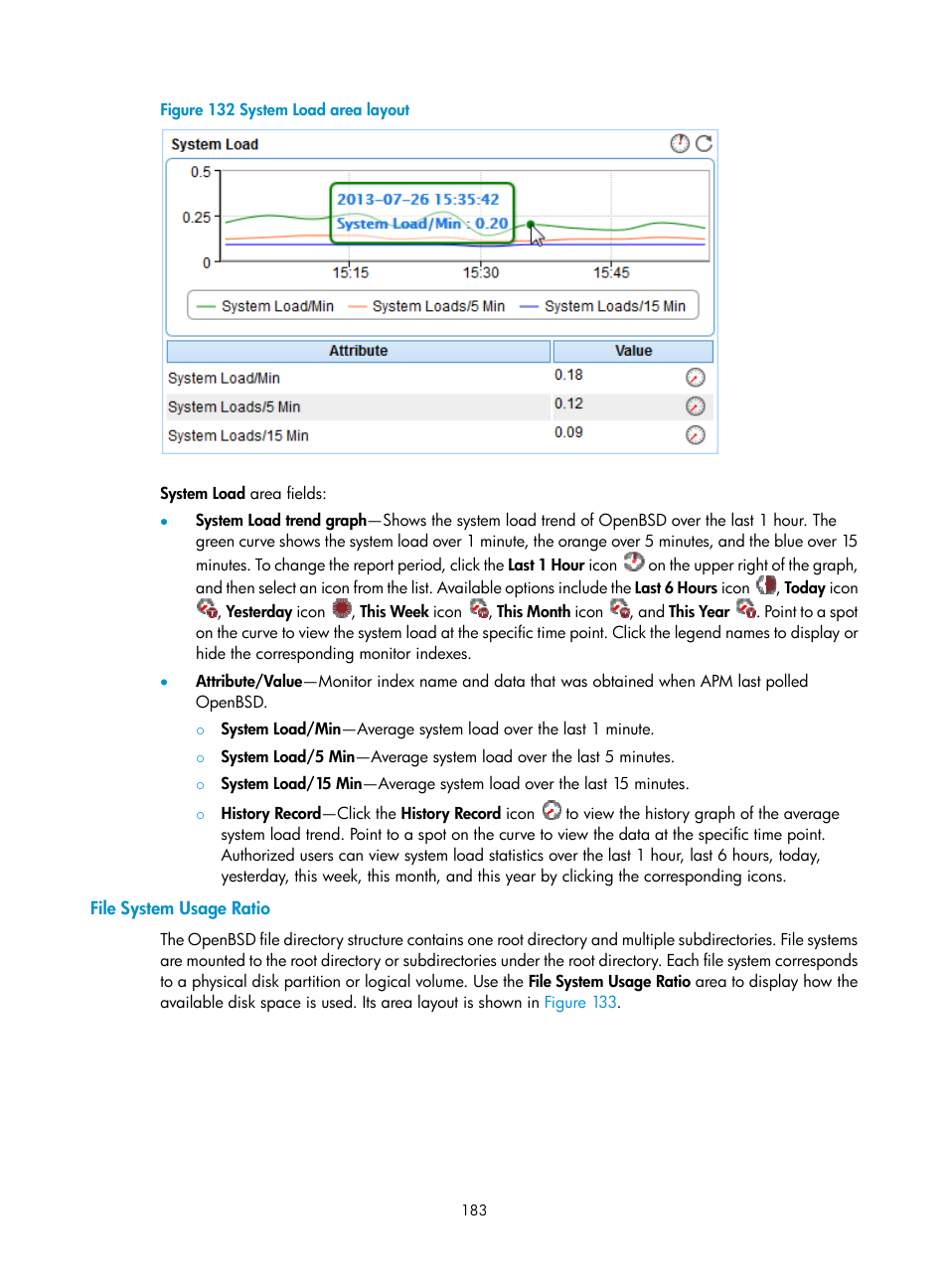 File system usage ratio | H3C Technologies H3C Intelligent Management Center User Manual | Page 197 / 740