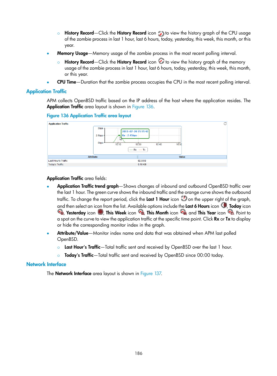 Application traffic, Network interface | H3C Technologies H3C Intelligent Management Center User Manual | Page 200 / 740