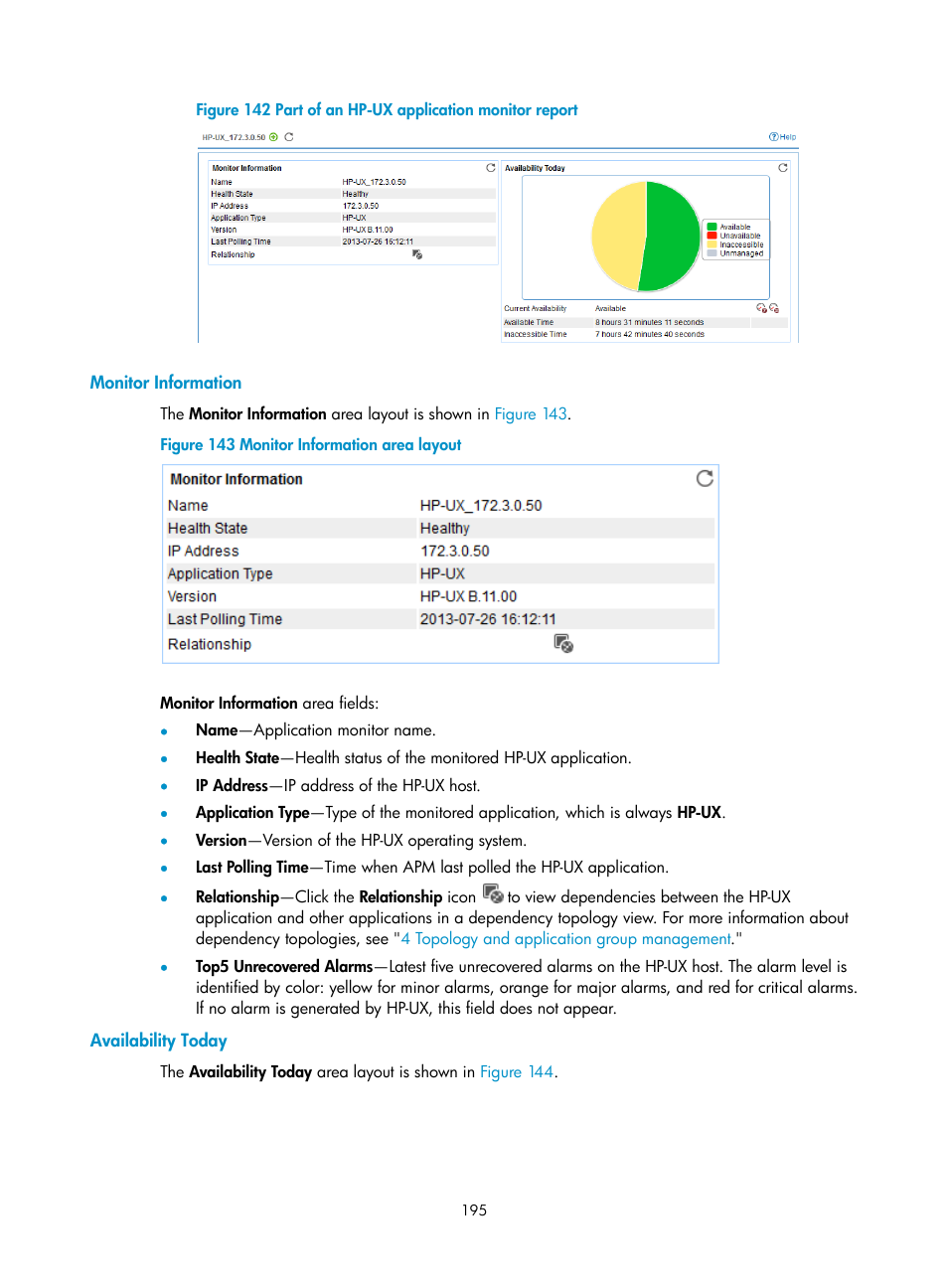Monitor information, Availability today, Appears, as shown in | Figure 142 | H3C Technologies H3C Intelligent Management Center User Manual | Page 209 / 740