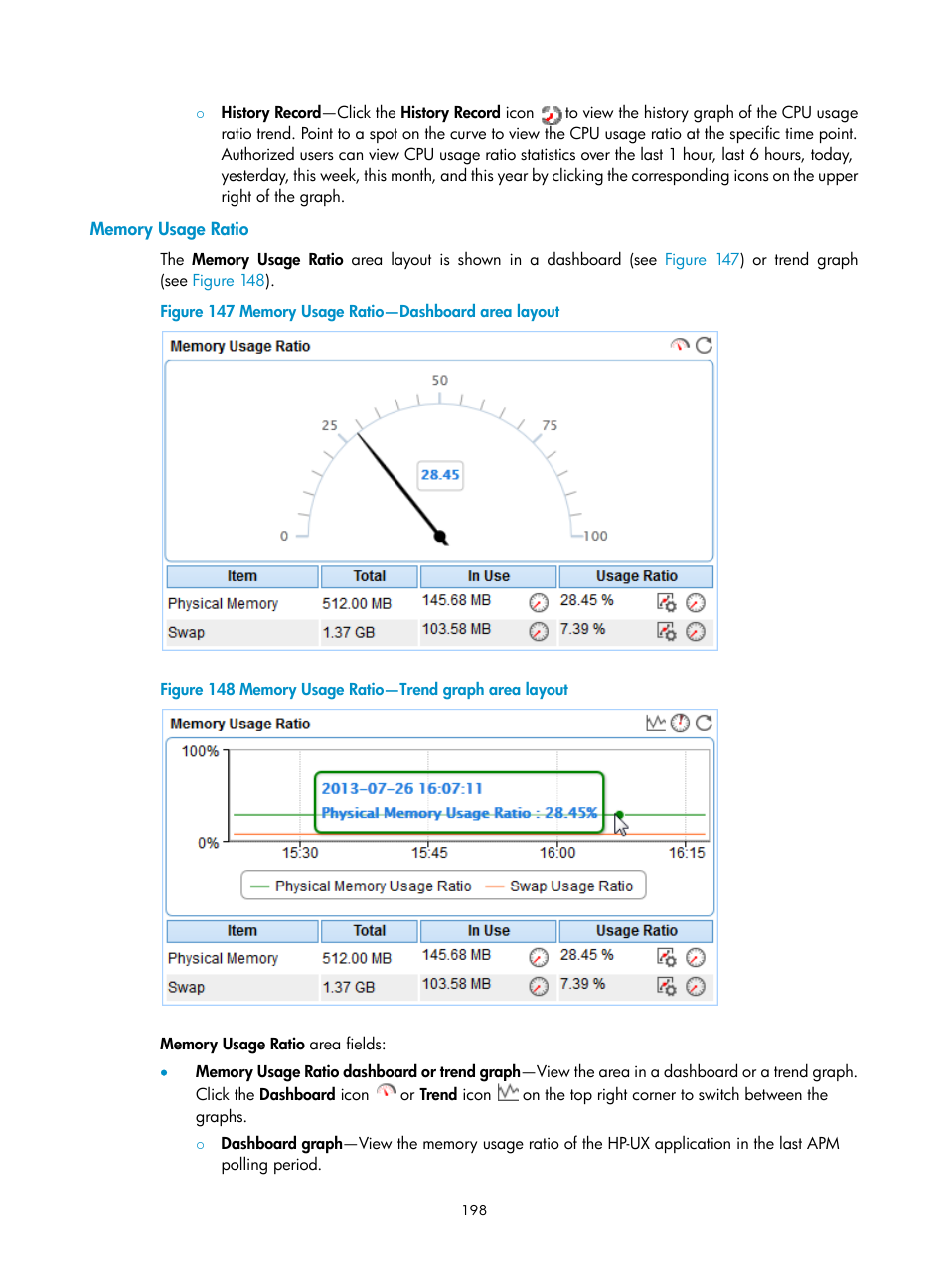 Memory usage ratio | H3C Technologies H3C Intelligent Management Center User Manual | Page 212 / 740
