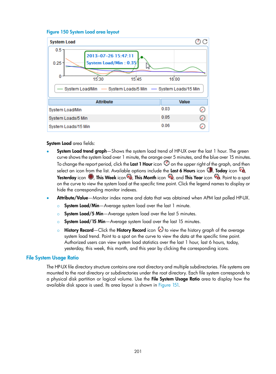 File system usage ratio | H3C Technologies H3C Intelligent Management Center User Manual | Page 215 / 740