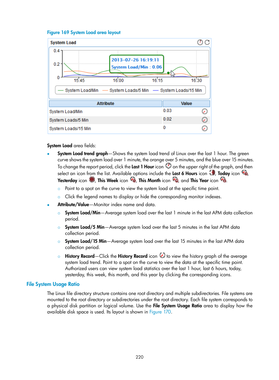 File system usage ratio | H3C Technologies H3C Intelligent Management Center User Manual | Page 234 / 740
