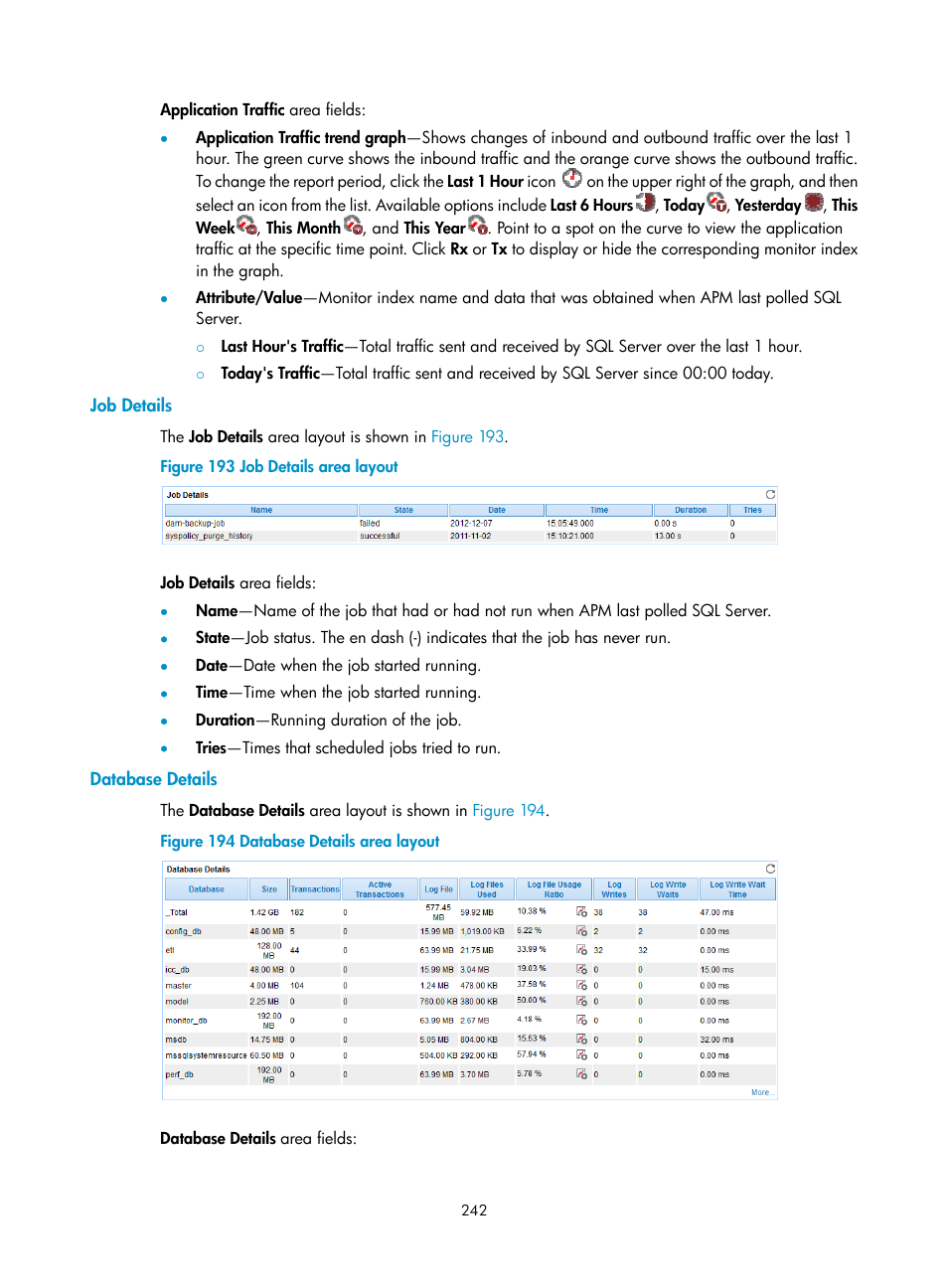 Job details, Database details | H3C Technologies H3C Intelligent Management Center User Manual | Page 256 / 740