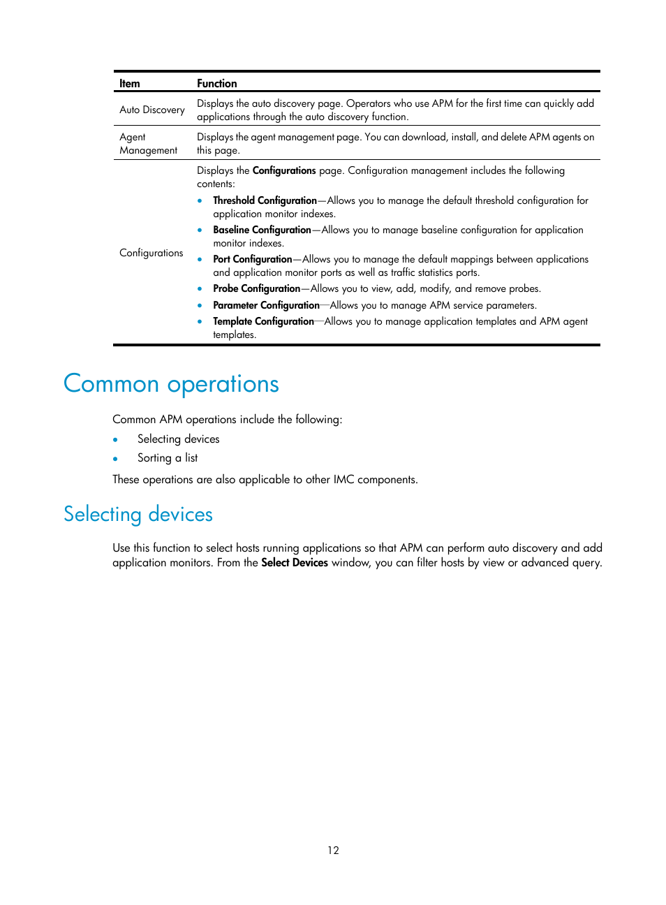 Common operations, Selecting devices | H3C Technologies H3C Intelligent Management Center User Manual | Page 26 / 740