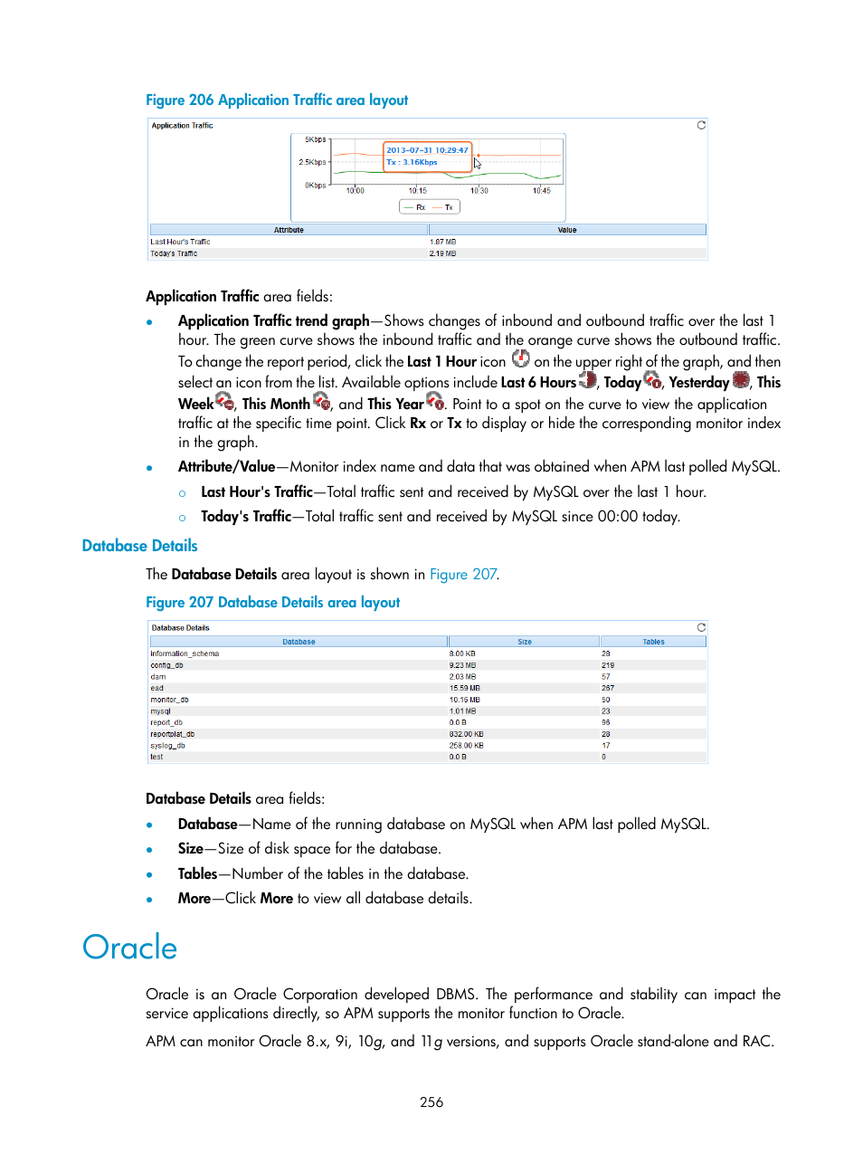 Database details, Oracle | H3C Technologies H3C Intelligent Management Center User Manual | Page 270 / 740