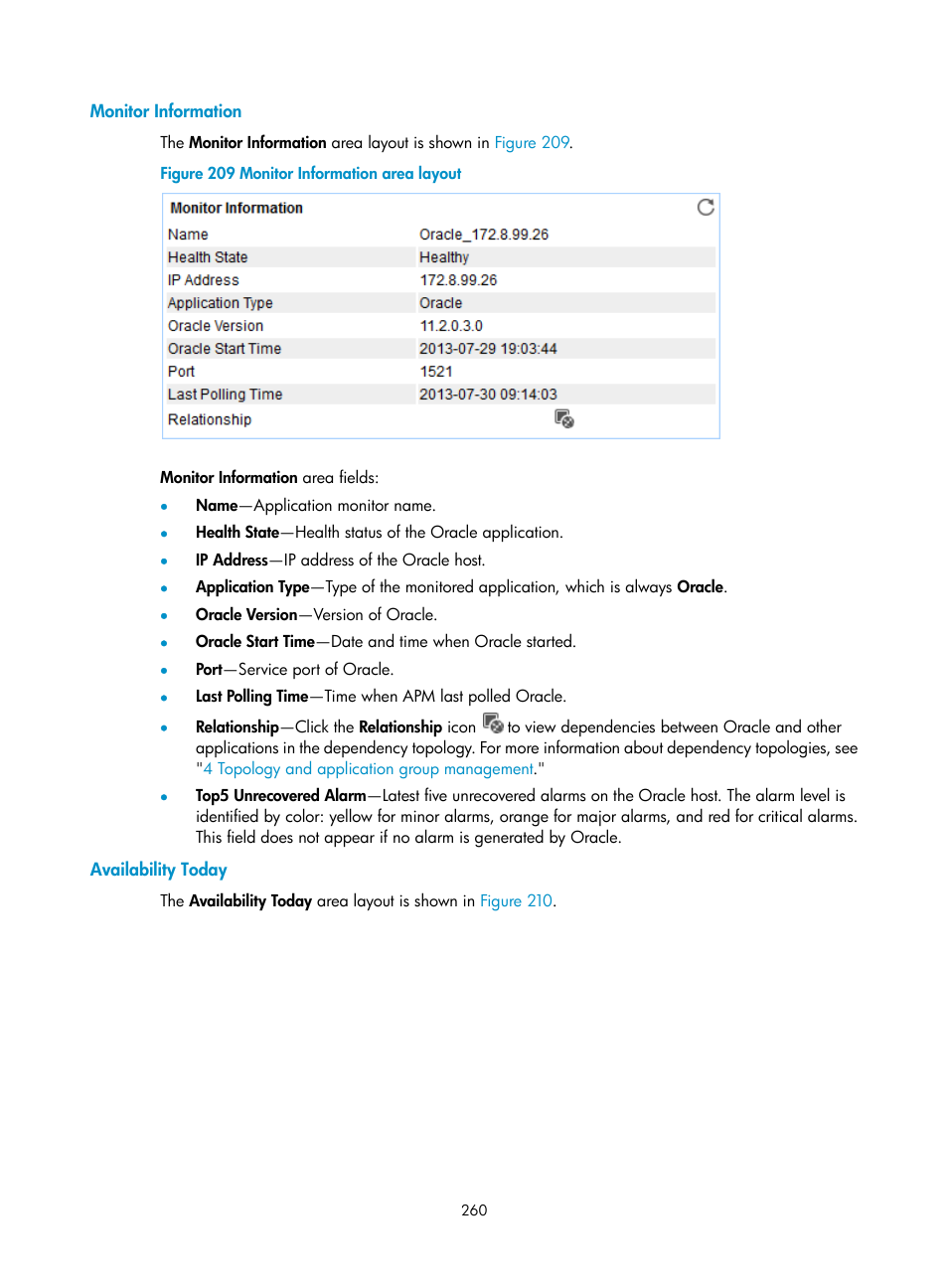 Monitor information, Availability today | H3C Technologies H3C Intelligent Management Center User Manual | Page 274 / 740