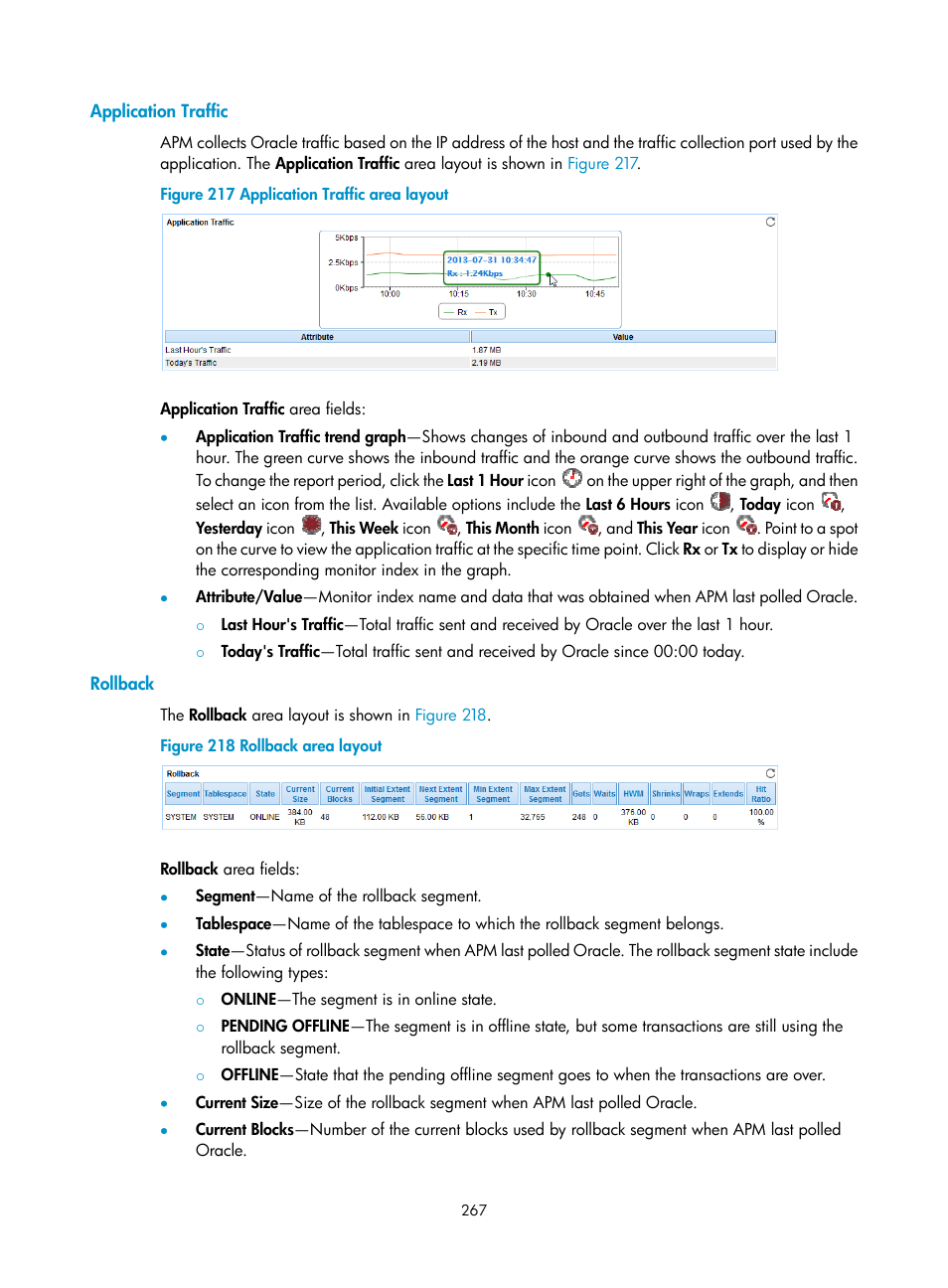 Application traffic, Rollback | H3C Technologies H3C Intelligent Management Center User Manual | Page 281 / 740