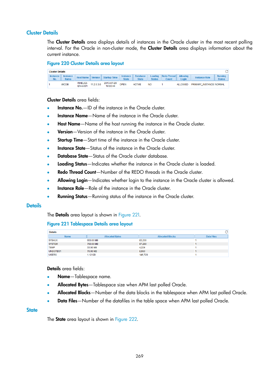 Cluster details, Details, State | H3C Technologies H3C Intelligent Management Center User Manual | Page 283 / 740