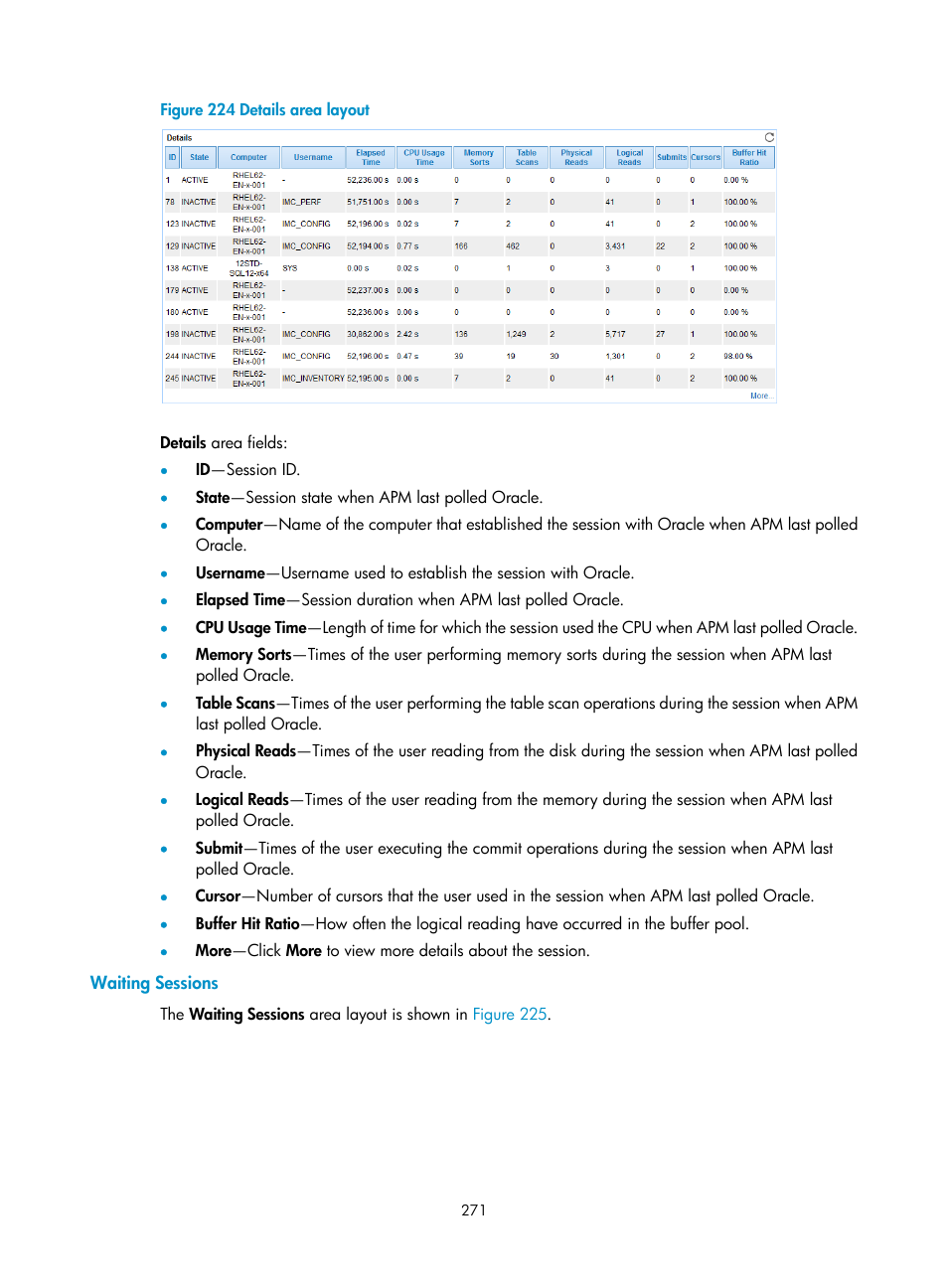 Waiting sessions | H3C Technologies H3C Intelligent Management Center User Manual | Page 285 / 740