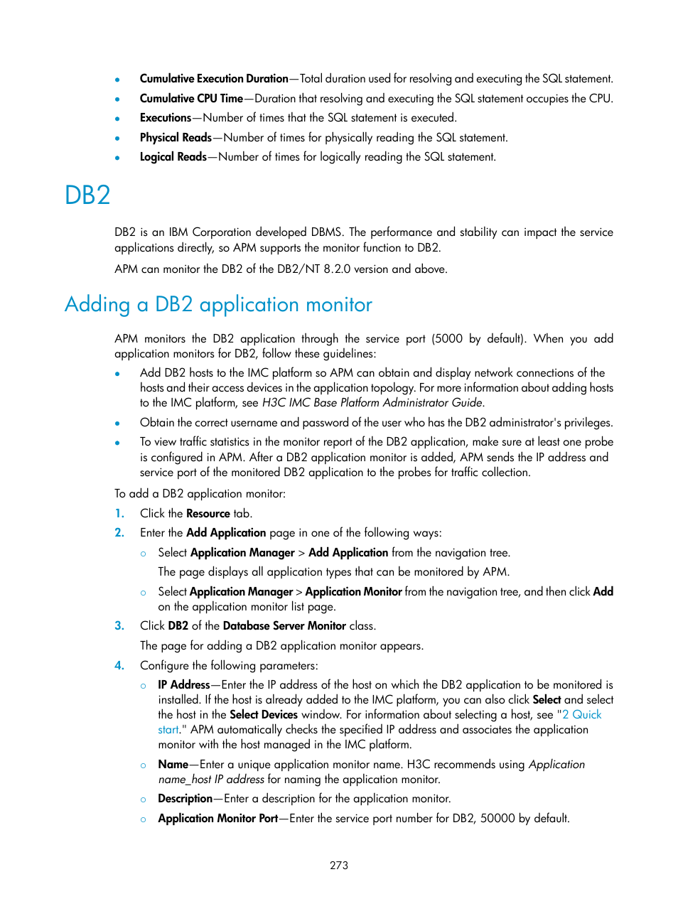 Adding a db2 application monitor | H3C Technologies H3C Intelligent Management Center User Manual | Page 287 / 740