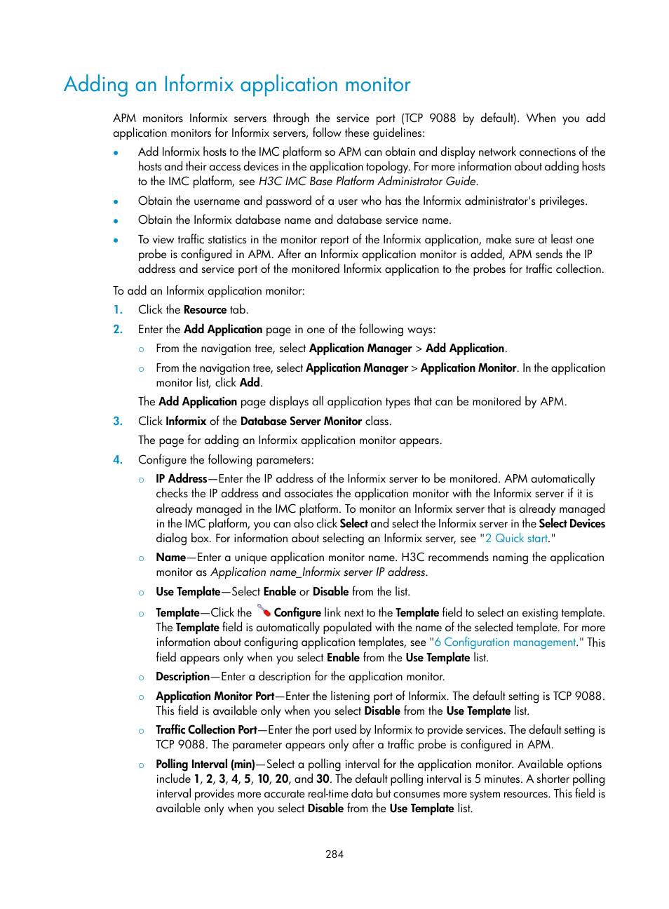 Adding an informix application monitor | H3C Technologies H3C Intelligent Management Center User Manual | Page 298 / 740