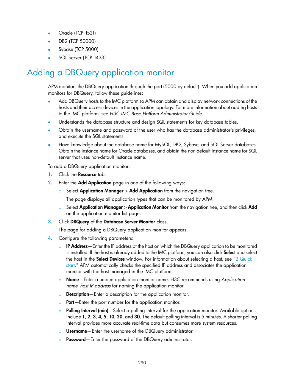 Adding a dbquery application monitor | H3C Technologies H3C Intelligent Management Center User Manual | Page 304 / 740
