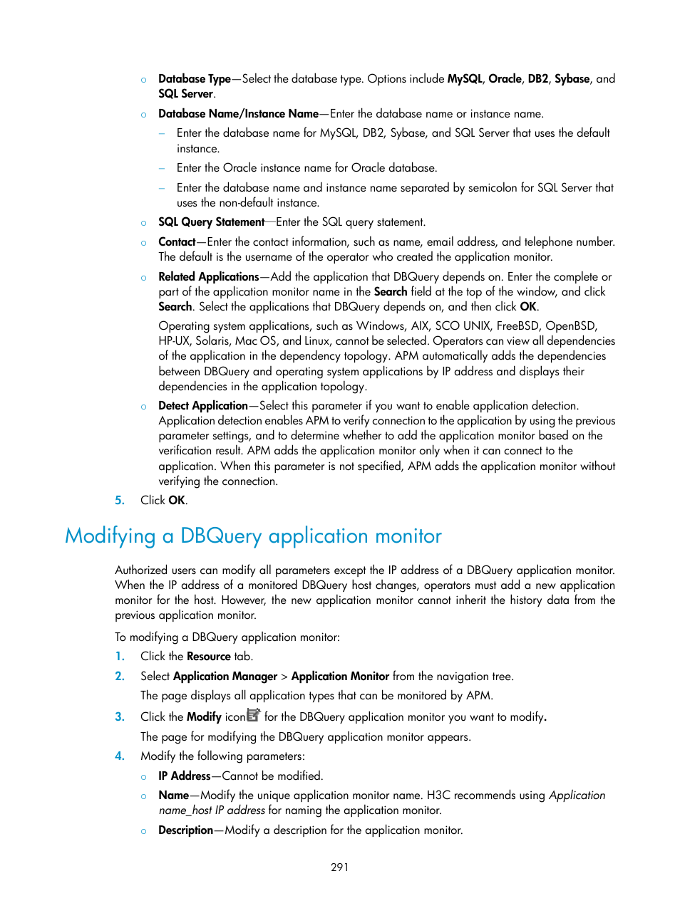 Modifying a dbquery application monitor | H3C Technologies H3C Intelligent Management Center User Manual | Page 305 / 740