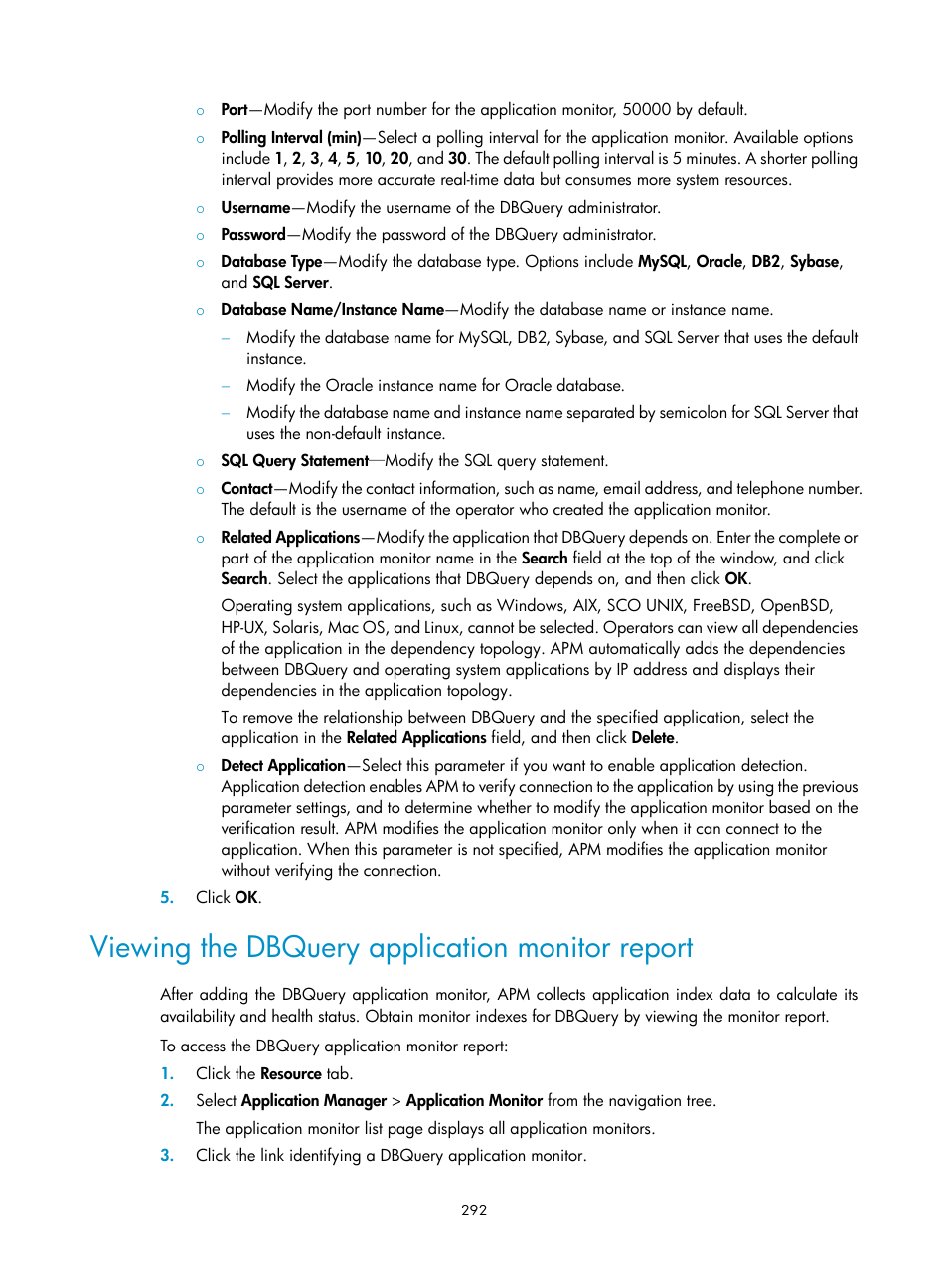 Viewing the dbquery application monitor report | H3C Technologies H3C Intelligent Management Center User Manual | Page 306 / 740