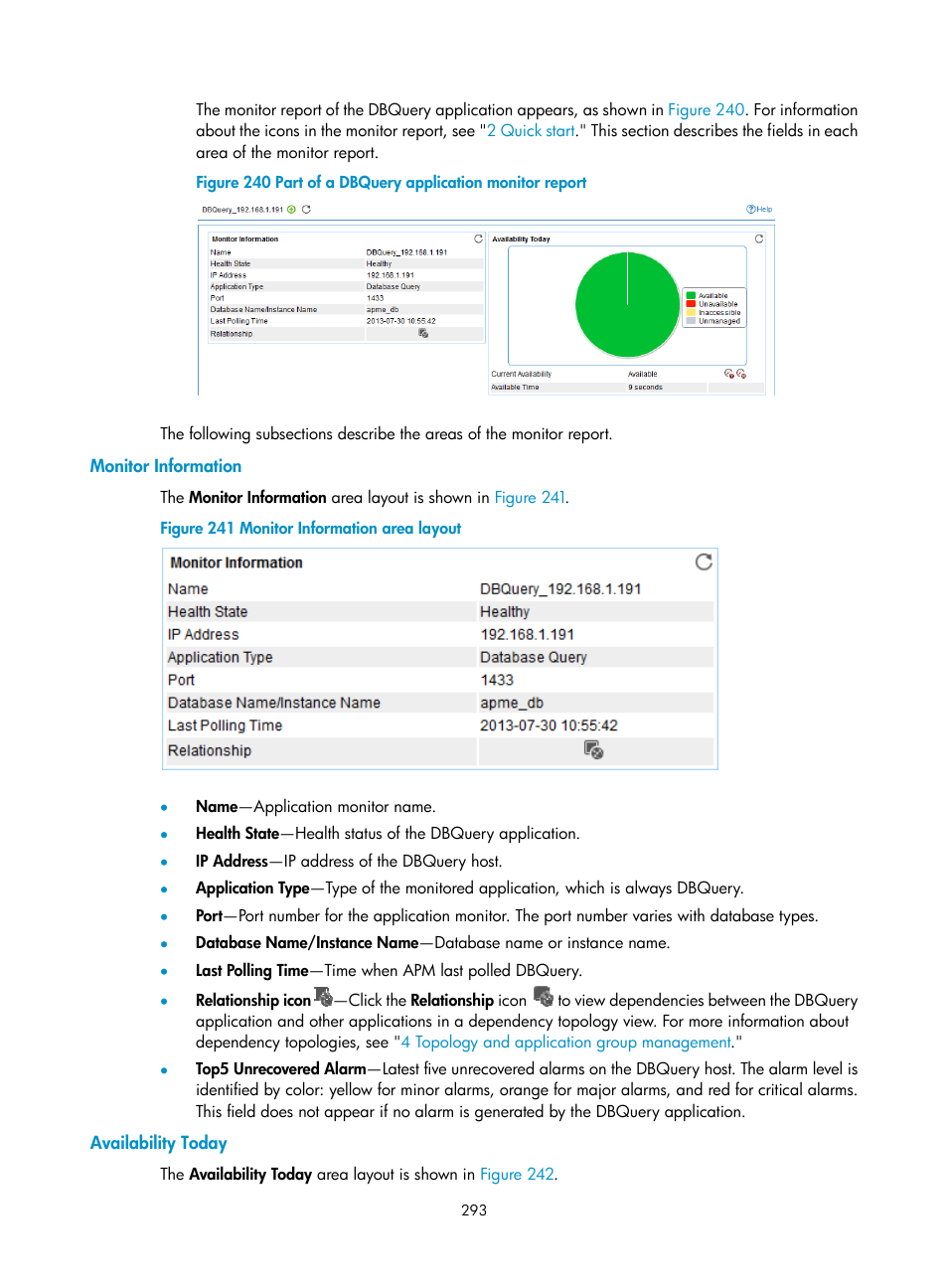 Monitor information, Availability today | H3C Technologies H3C Intelligent Management Center User Manual | Page 307 / 740