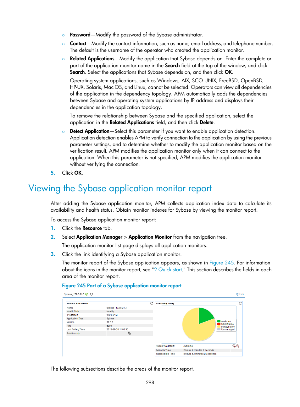 Viewing the sybase application monitor report | H3C Technologies H3C Intelligent Management Center User Manual | Page 312 / 740