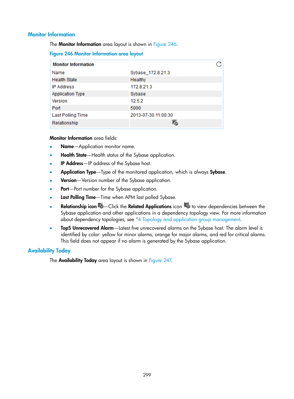 Monitor information, Availability today | H3C Technologies H3C Intelligent Management Center User Manual | Page 313 / 740