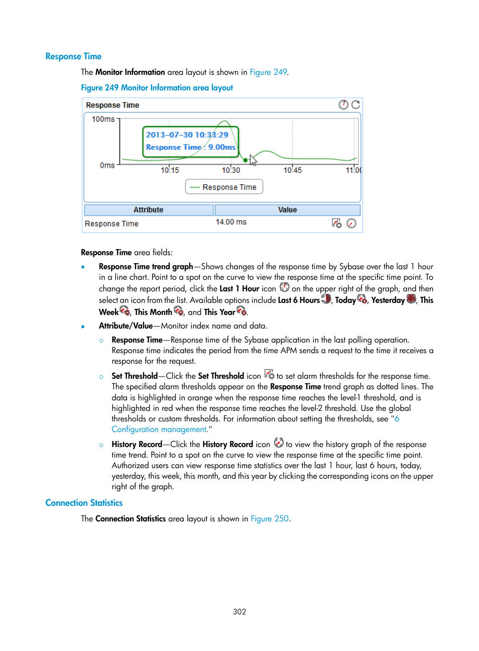 Response time, Connection statistics | H3C Technologies H3C Intelligent Management Center User Manual | Page 316 / 740