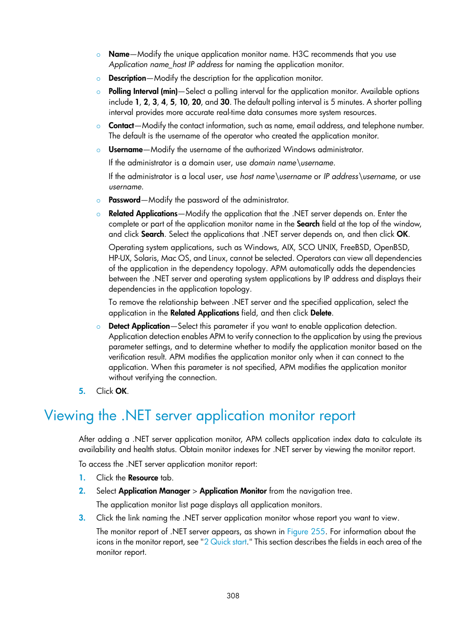 Viewing the .net server application monitor report | H3C Technologies H3C Intelligent Management Center User Manual | Page 322 / 740