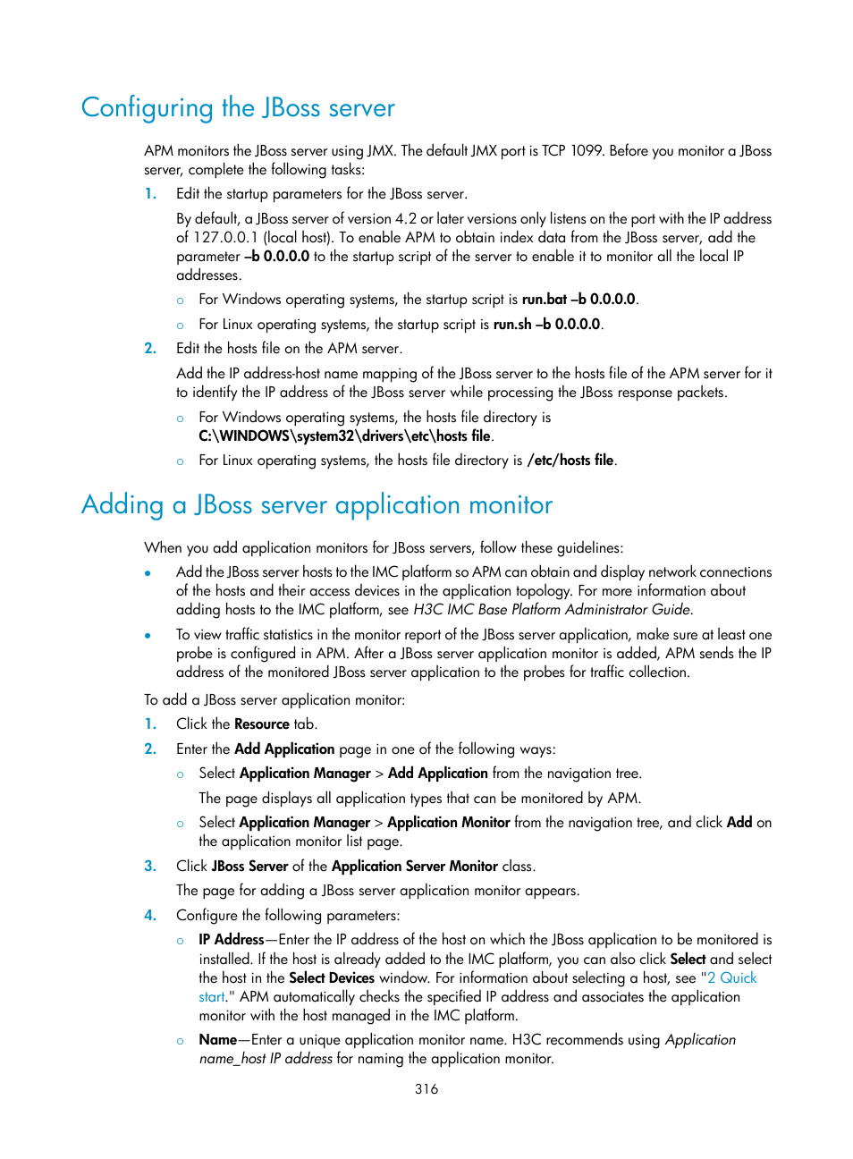 Configuring the jboss server, Adding a jboss server application monitor | H3C Technologies H3C Intelligent Management Center User Manual | Page 330 / 740