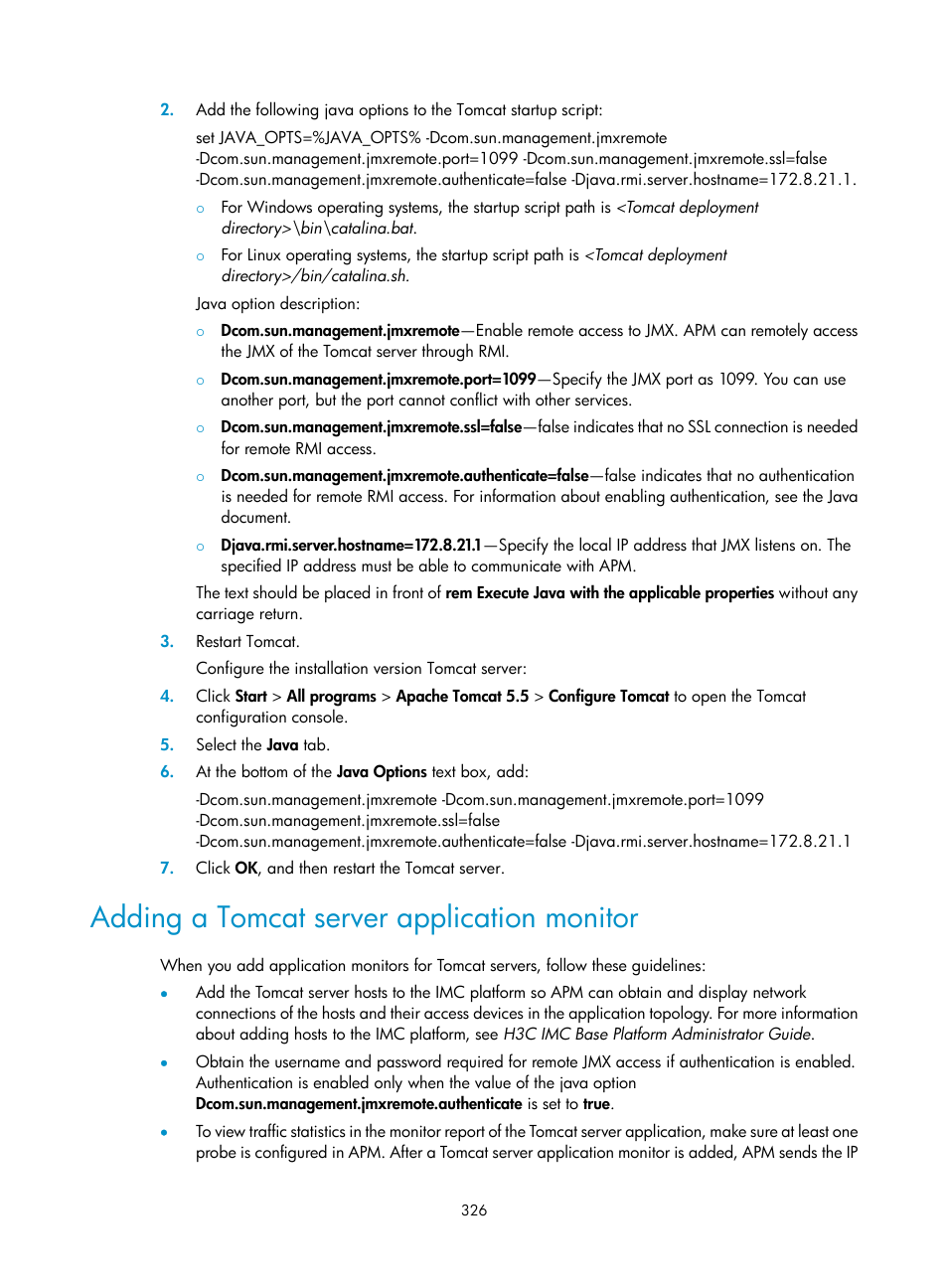 Adding a tomcat server application monitor | H3C Technologies H3C Intelligent Management Center User Manual | Page 340 / 740