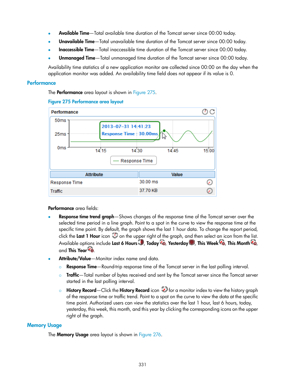 Performance, Memory usage | H3C Technologies H3C Intelligent Management Center User Manual | Page 345 / 740