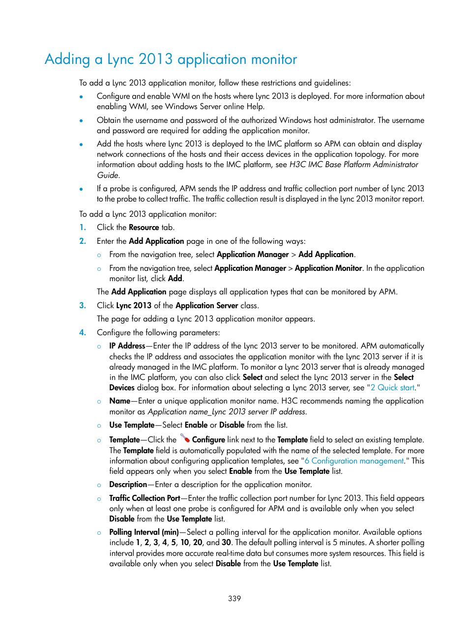 Adding a lync 2013 application monitor | H3C Technologies H3C Intelligent Management Center User Manual | Page 353 / 740