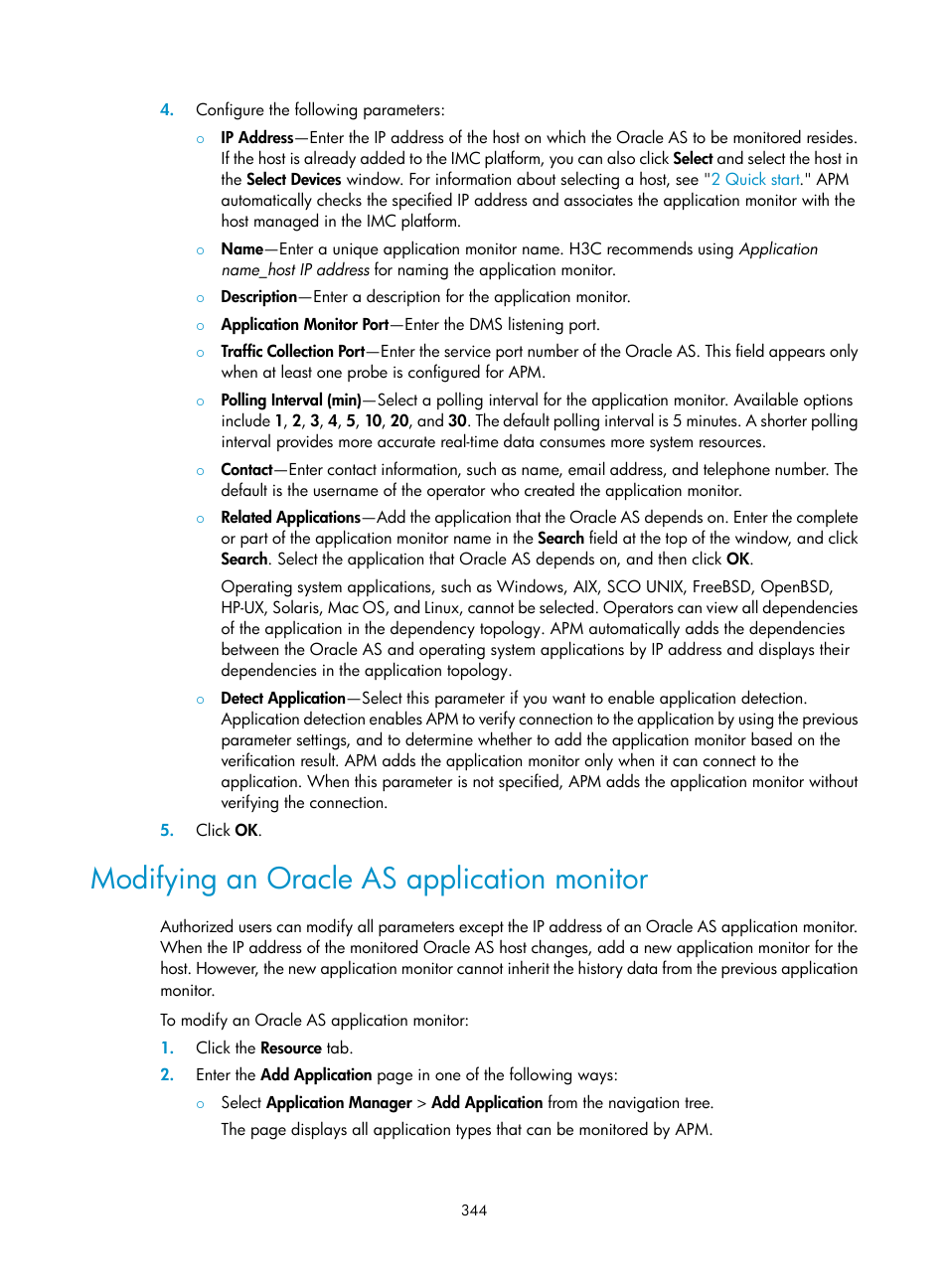 Modifying an oracle as application monitor | H3C Technologies H3C Intelligent Management Center User Manual | Page 358 / 740