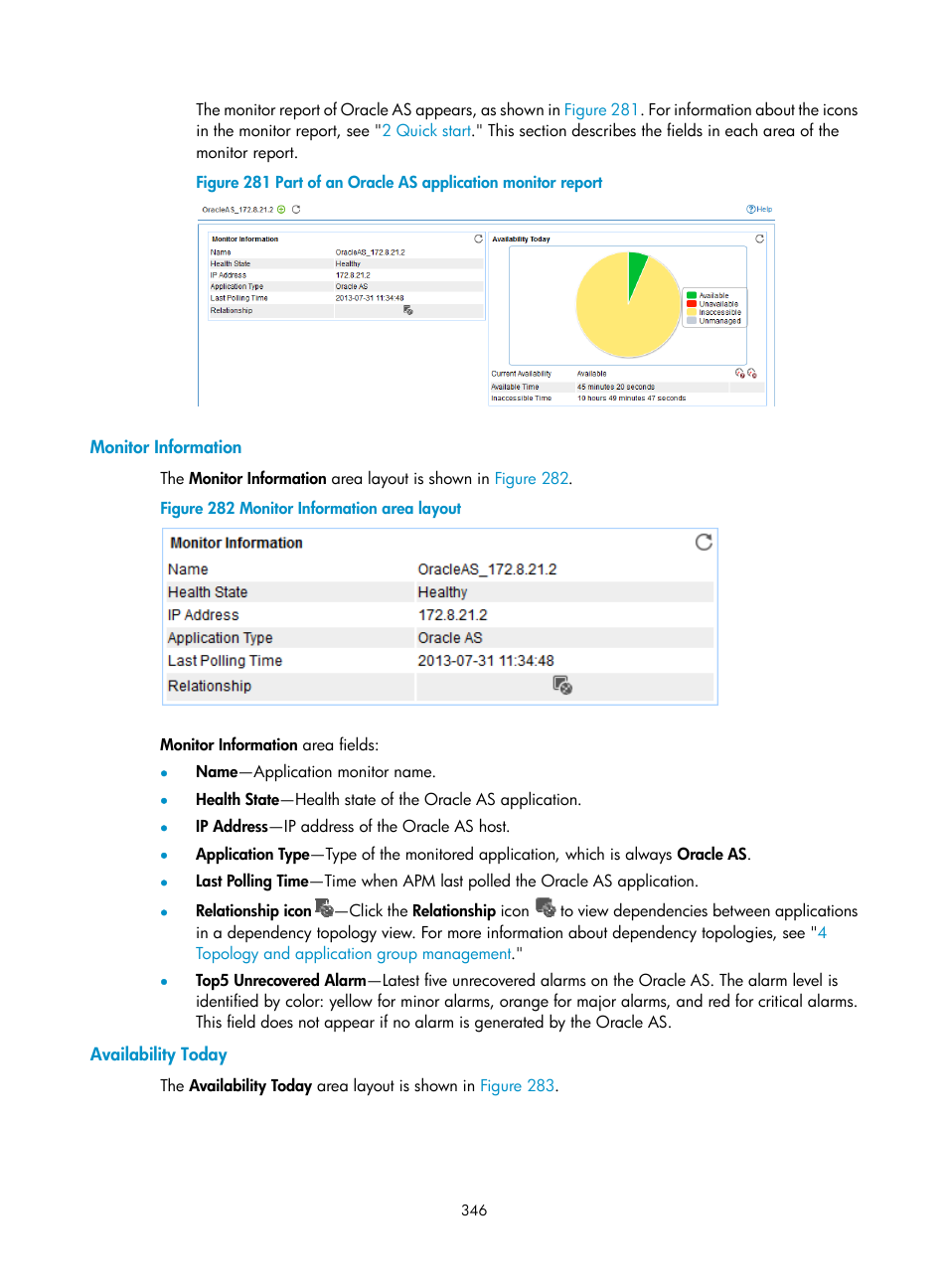 Monitor information, Availability today | H3C Technologies H3C Intelligent Management Center User Manual | Page 360 / 740