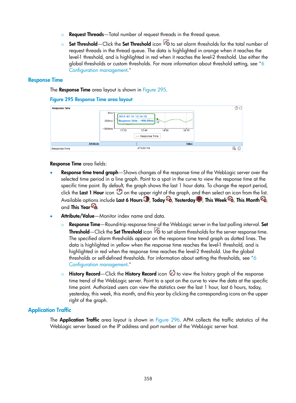 Response time, Application traffic | H3C Technologies H3C Intelligent Management Center User Manual | Page 372 / 740