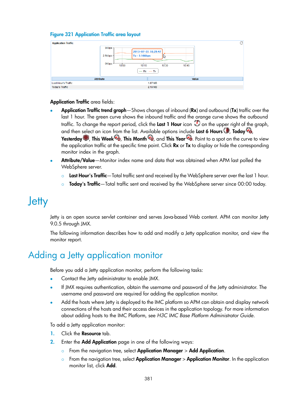 Jetty, Adding a jetty application monitor | H3C Technologies H3C Intelligent Management Center User Manual | Page 395 / 740