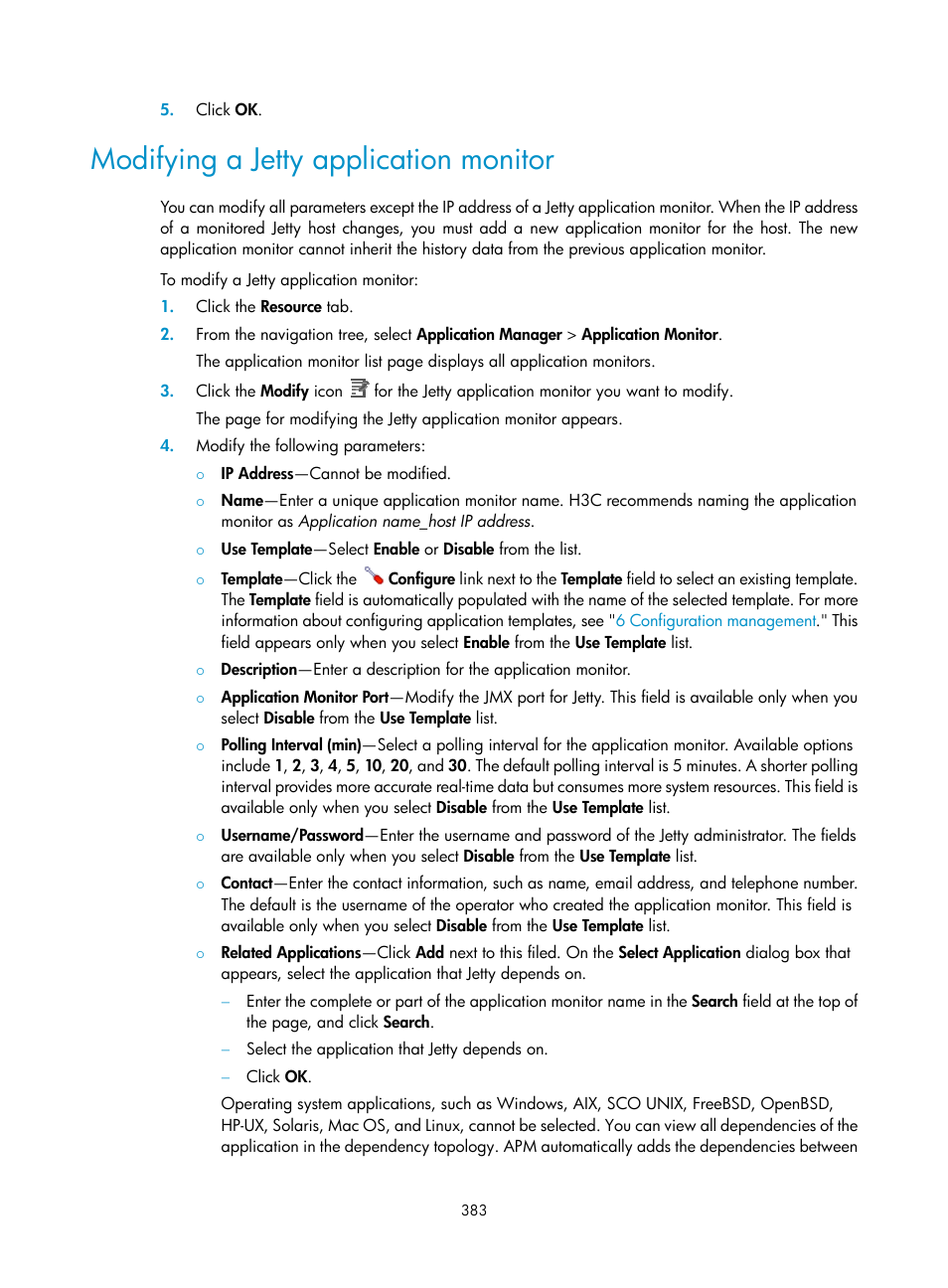 Modifying a jetty application monitor | H3C Technologies H3C Intelligent Management Center User Manual | Page 397 / 740