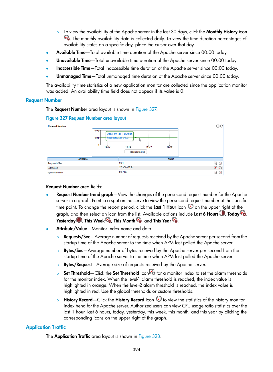 Request number, Application traffic | H3C Technologies H3C Intelligent Management Center User Manual | Page 408 / 740