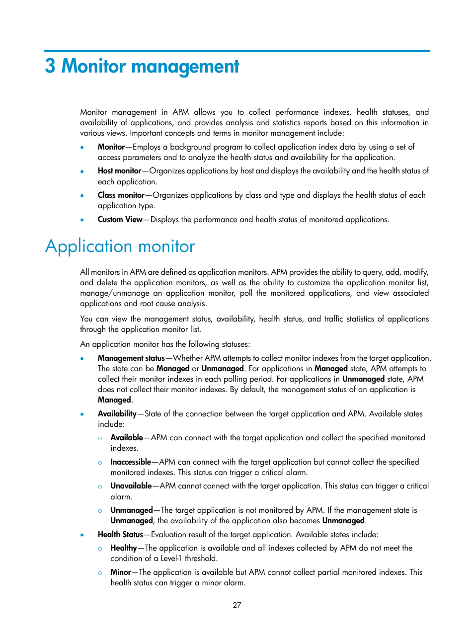 3 monitor management, Application monitor | H3C Technologies H3C Intelligent Management Center User Manual | Page 41 / 740