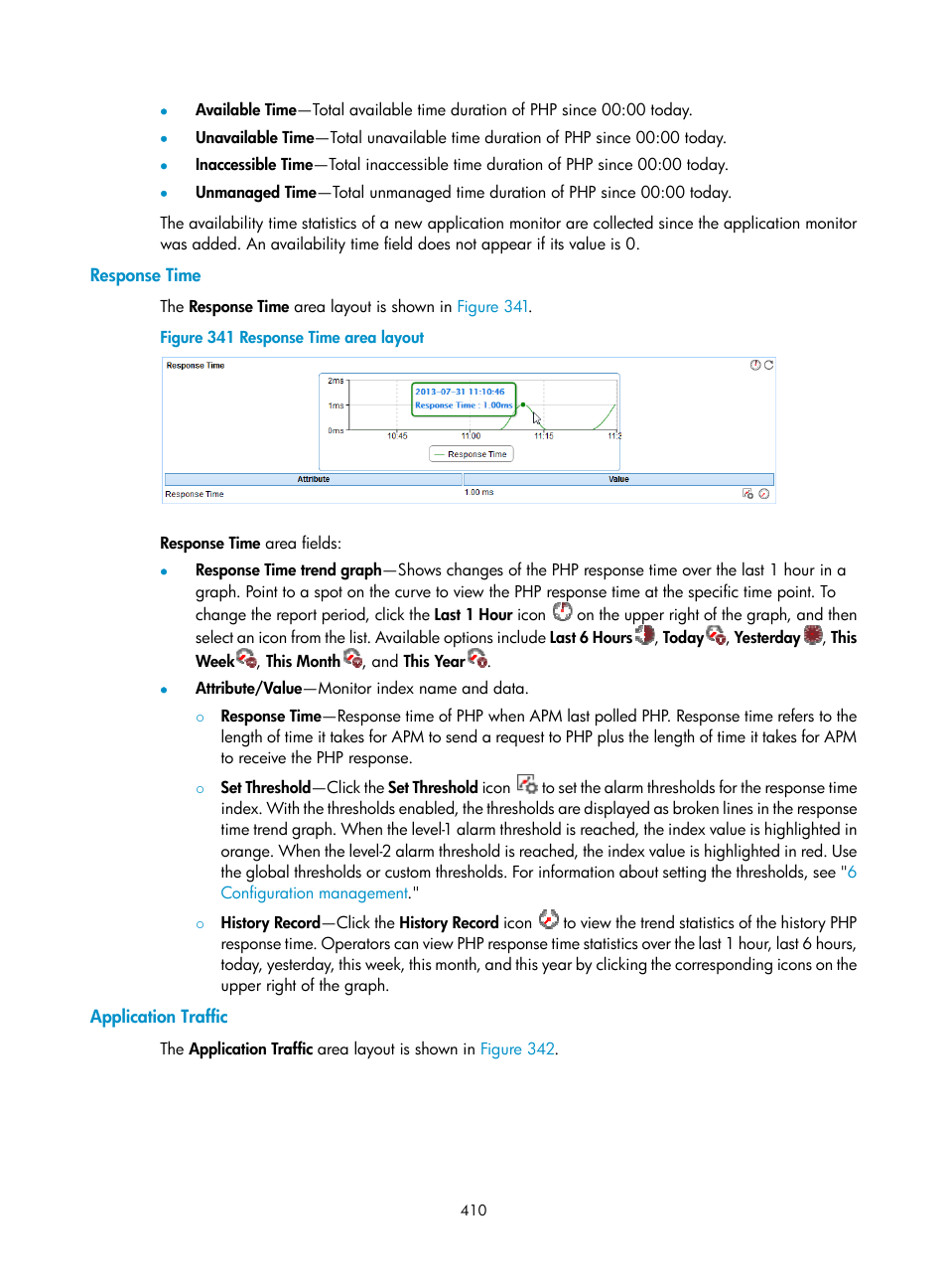 Response time, Application traffic | H3C Technologies H3C Intelligent Management Center User Manual | Page 424 / 740