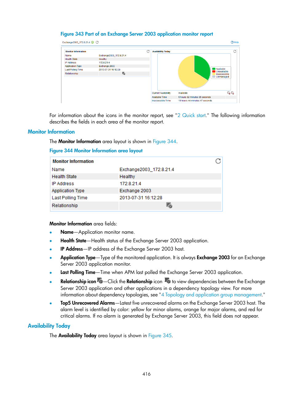 Monitor information, Availability today | H3C Technologies H3C Intelligent Management Center User Manual | Page 430 / 740