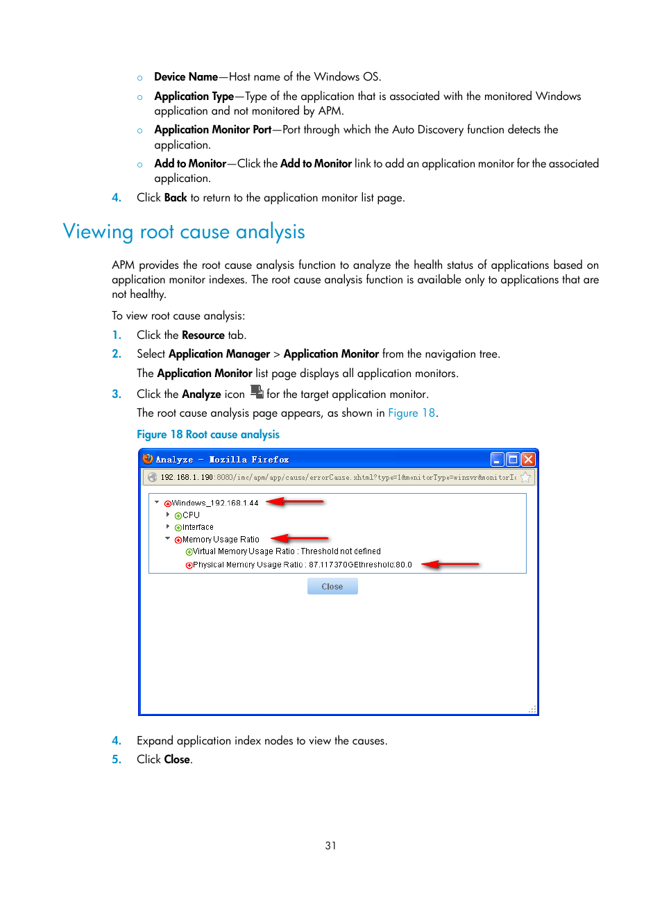 Viewing root cause analysis | H3C Technologies H3C Intelligent Management Center User Manual | Page 45 / 740
