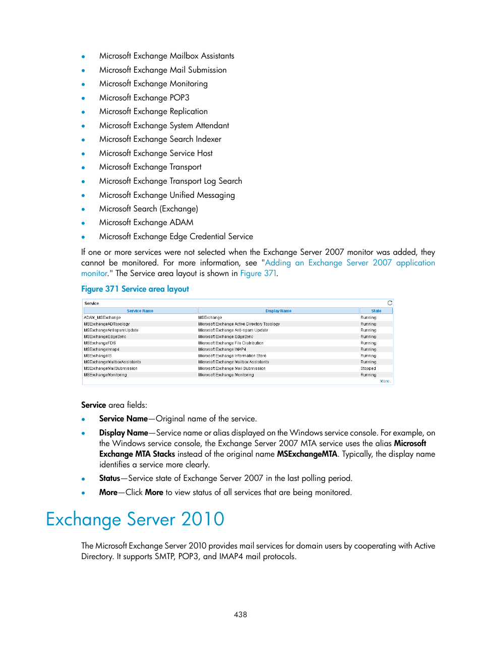 Exchange server 2010 | H3C Technologies H3C Intelligent Management Center User Manual | Page 452 / 740