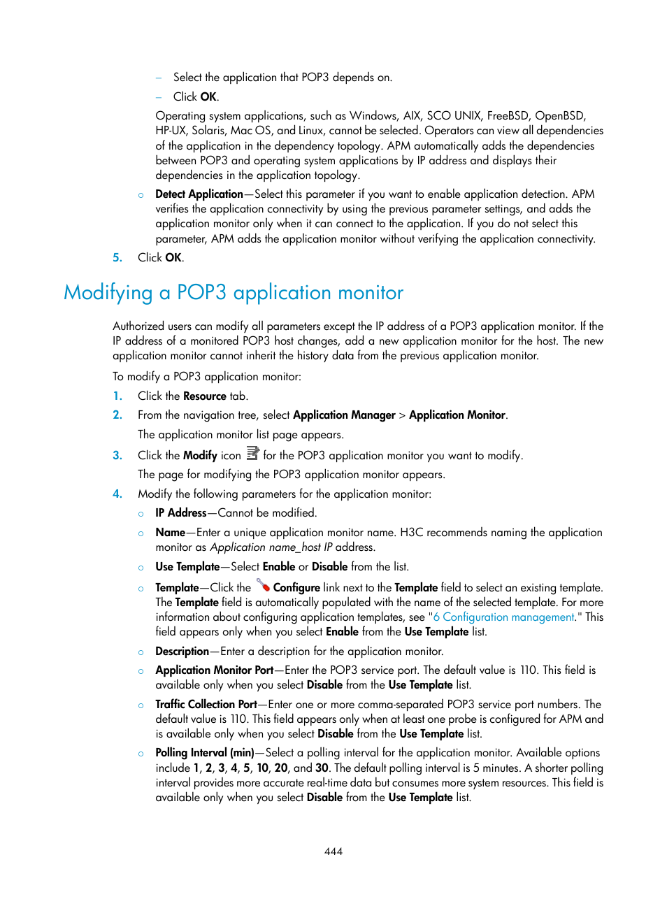 Modifying a pop3 application monitor | H3C Technologies H3C Intelligent Management Center User Manual | Page 458 / 740