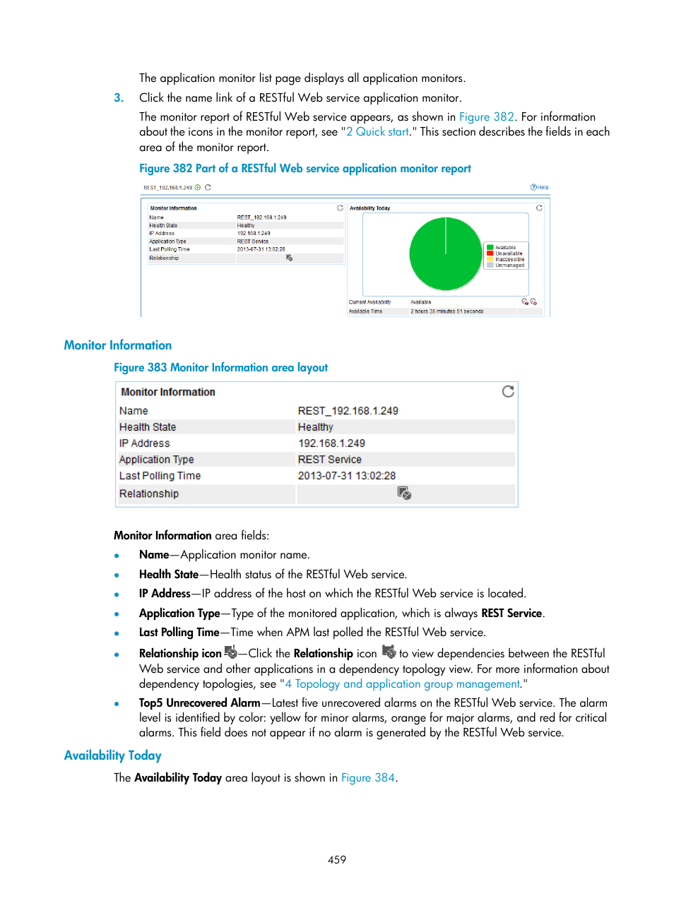 Monitor information, Availability today | H3C Technologies H3C Intelligent Management Center User Manual | Page 473 / 740