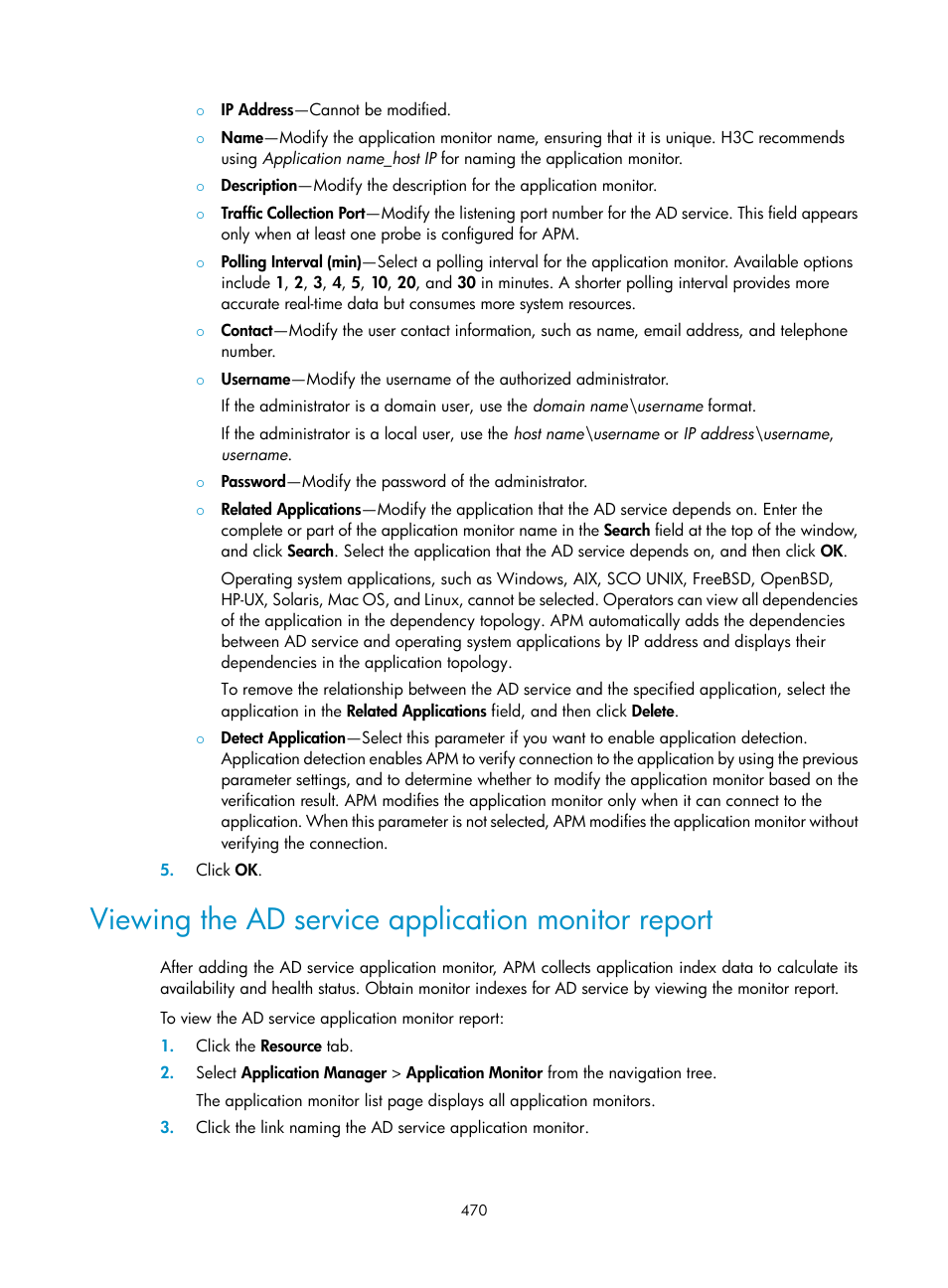 Viewing the ad service application monitor report | H3C Technologies H3C Intelligent Management Center User Manual | Page 484 / 740