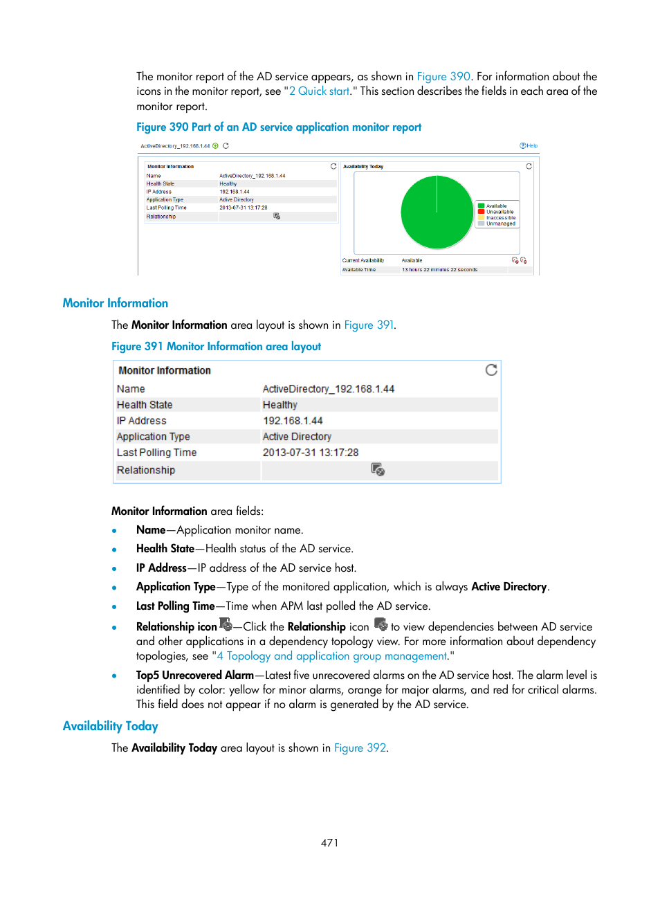 Monitor information, Availability today | H3C Technologies H3C Intelligent Management Center User Manual | Page 485 / 740