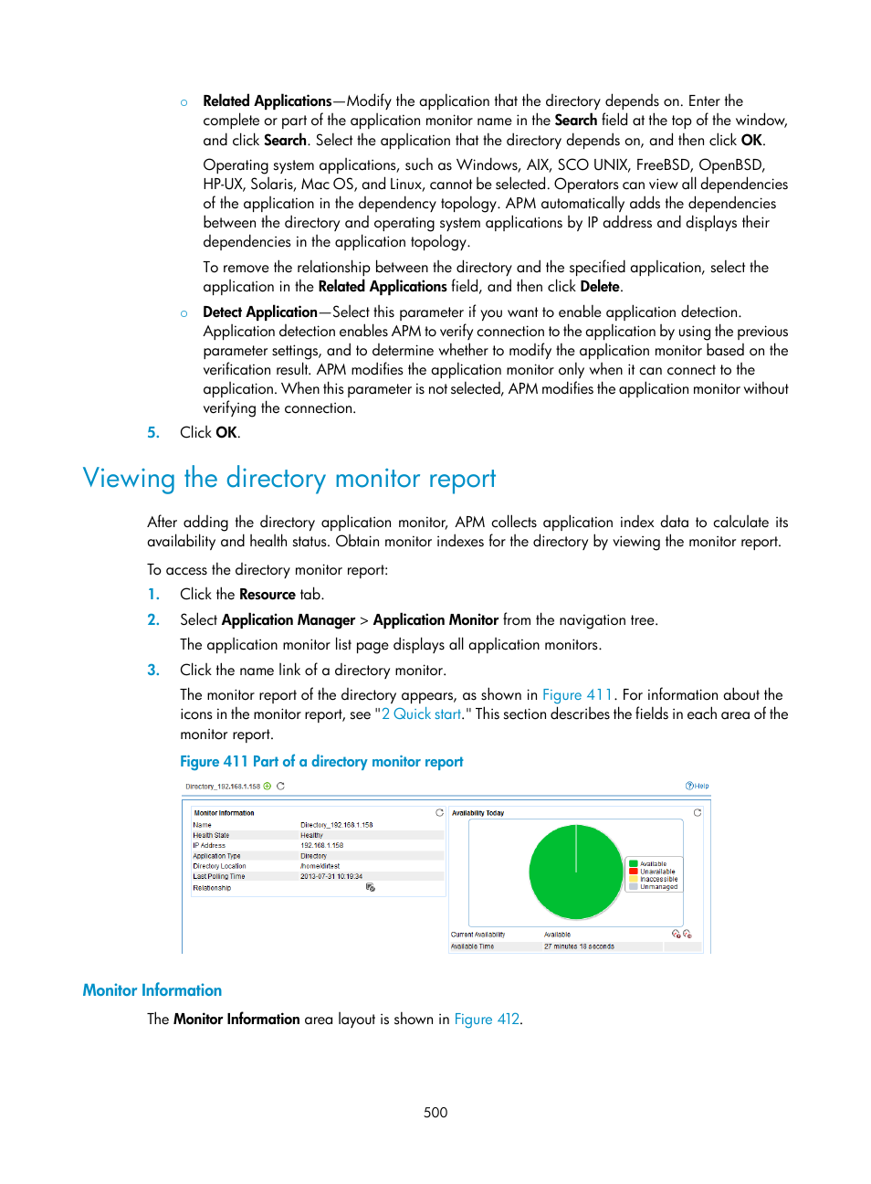Viewing the directory monitor report, Monitor information | H3C Technologies H3C Intelligent Management Center User Manual | Page 514 / 740