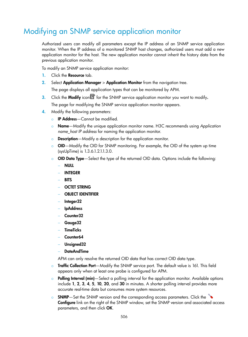 Modifying an snmp service application monitor | H3C Technologies H3C Intelligent Management Center User Manual | Page 520 / 740