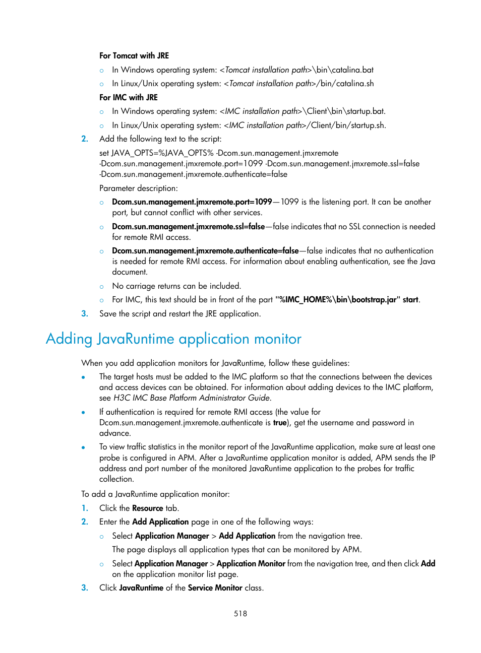 Adding javaruntime application monitor | H3C Technologies H3C Intelligent Management Center User Manual | Page 532 / 740