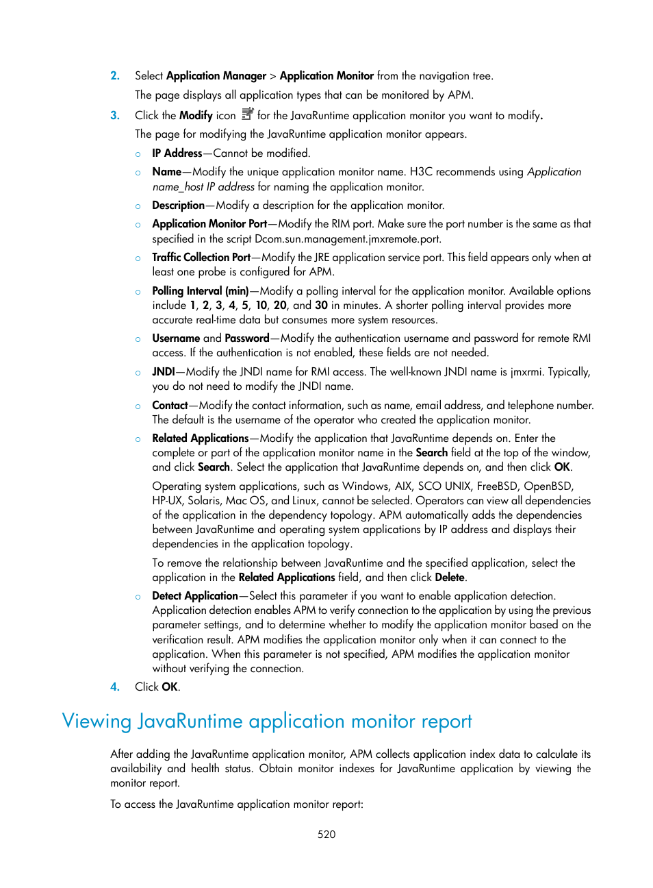 Viewing javaruntime application monitor report | H3C Technologies H3C Intelligent Management Center User Manual | Page 534 / 740