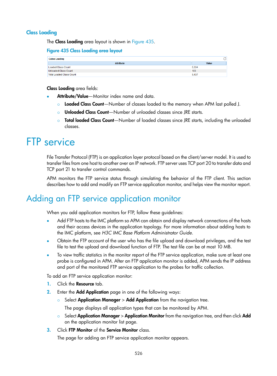Class loading, Ftp service, Adding an ftp service application monitor | H3C Technologies H3C Intelligent Management Center User Manual | Page 540 / 740