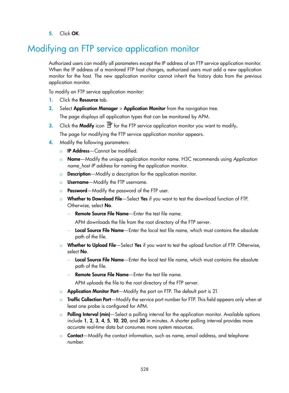 Modifying an ftp service application monitor | H3C Technologies H3C Intelligent Management Center User Manual | Page 542 / 740