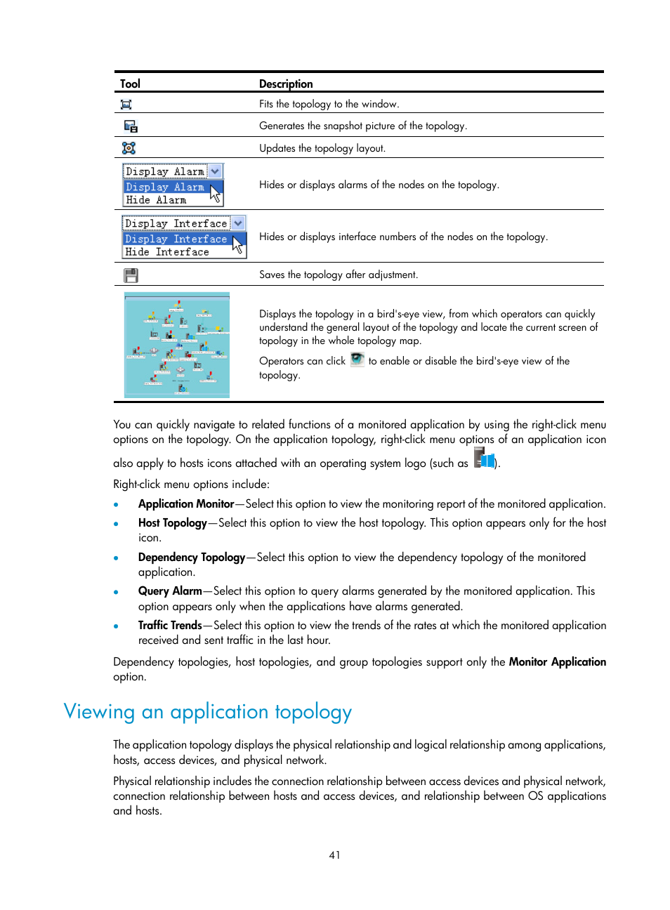 Viewing an application topology | H3C Technologies H3C Intelligent Management Center User Manual | Page 55 / 740